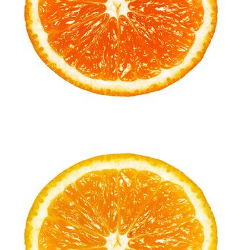 two halves of orange on a white background