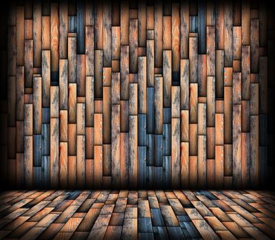 layers of wood planks on wall, architectural interesting empty room backdrop