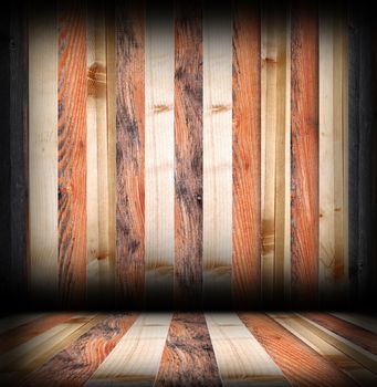 striped wooden boards finishing on interior room backdrop, floor and wall