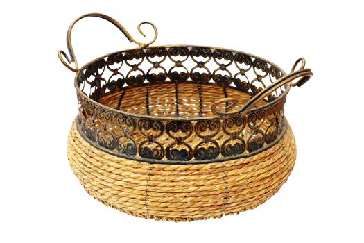 wicker basket for bread or fruits, isolated over white background
