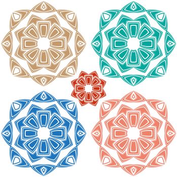 five colours abstract fabric flower mandala pattern