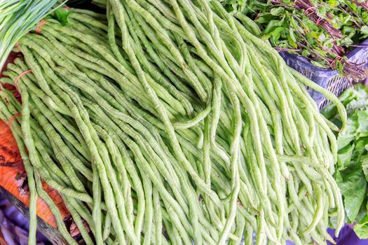 Yard Long Bean put stacked in the market for sale.