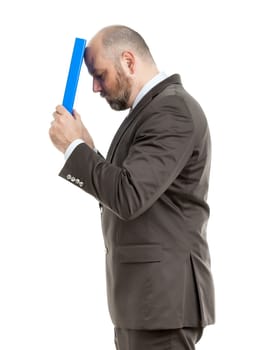 An image of a handsome business man with a blue folder