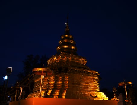Phra That Sri Jom Thong  Before Sunrise, Series 1_4, Golden Pagoda on Spot Light, Chiang Mai province, Thailand
