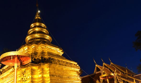 Phra That Sri Jom Thong  Before Sunrise, Series 1_1, Golden Pagoda on Spot Light, Chiang Mai province, Thailand