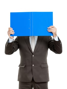 An image of a handsome business man with a blue folder