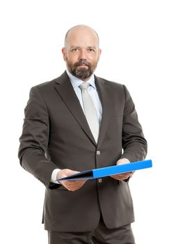 An image of a handsome business man with a blue folder