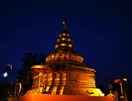 Phra That Sri Jom Thong  Before Sunrise, Series 1_5, Golden Pagoda on Spot Light, Chiang Mai province, Thailand