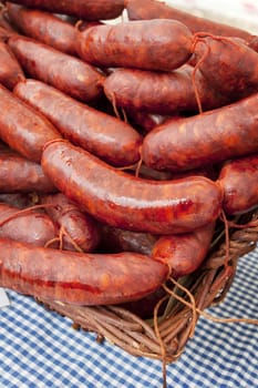 Homemade sausage, traditional Spanish market. Asturias