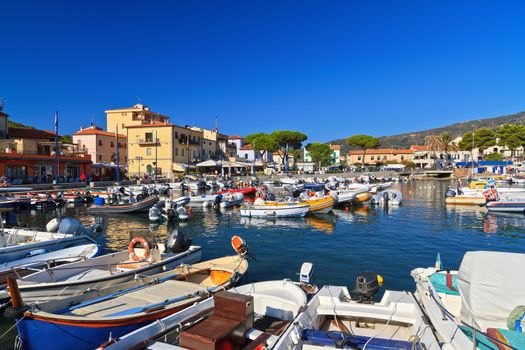 harbor and promenade in Marina di campo, Elaba Island, Tuscany, Italy