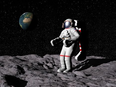 Astronaut on moon with earth in the background - Elements of this image furnished by NASA