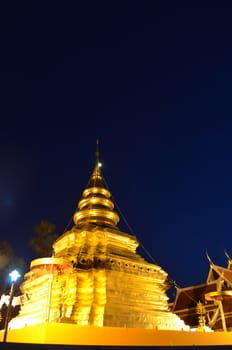 Phra That Sri Jom Thong  Before Sunrise, Series 1_2, Golden Pagoda on Spot Light, Chiang Mai province, Thailand