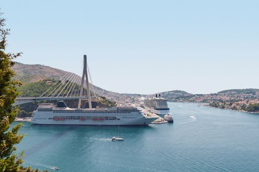 Cruise ships anchored in croatian port of Dubrovnik