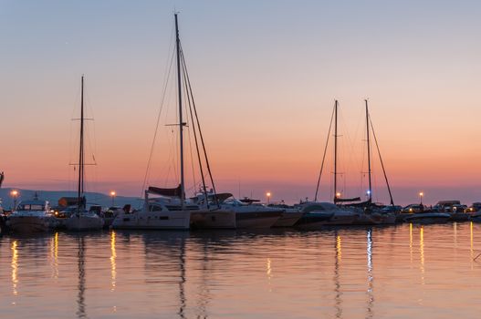 Sunset at a pier in Baska Voda in Croatia