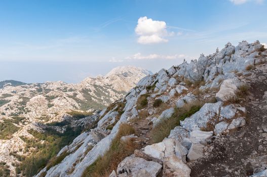 Stack of rocks on the top of Biokovo Mountains in Croatia