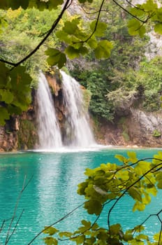 Waterfall in a forest, Plitvice Lakes National Park