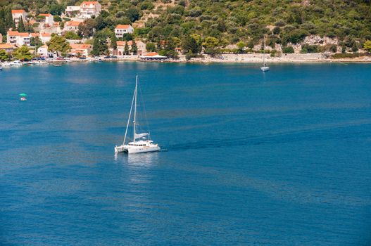 Sailing yacht in bay near Zaton in Croatia