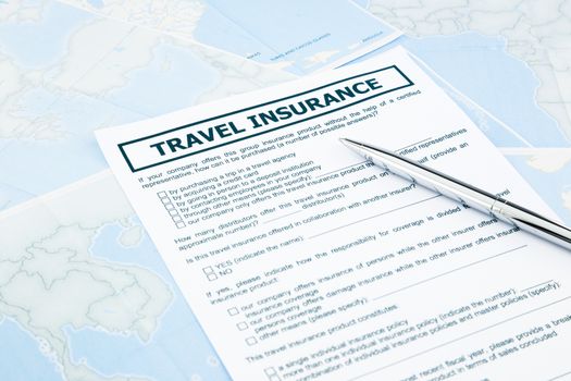 travel insurance form on world map, concept and idea for insurance business