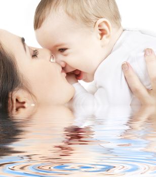 picture of happy mother with baby in water