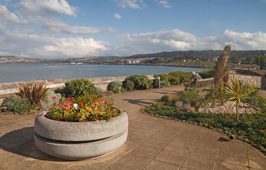 The promenade at Rhos on Sea in North Wales, UK, looking towards Colwyn Bay.