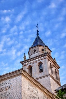 Santa Maria Church Alhambra Granada Andalusia Spain. Alhambra is the last Moorish Moslem Palace that was conquered by King Ferdinand and Queen Isabella in 1492.