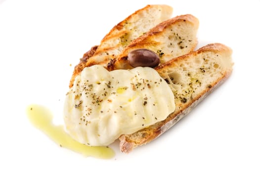 grilled homemade bread with cheese with olive oil in greek style