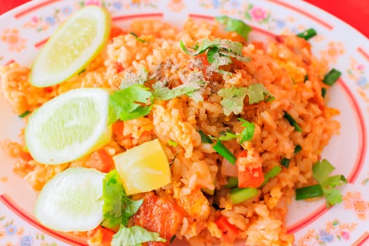 Hot Fried Rice with Vegetables and Meat.