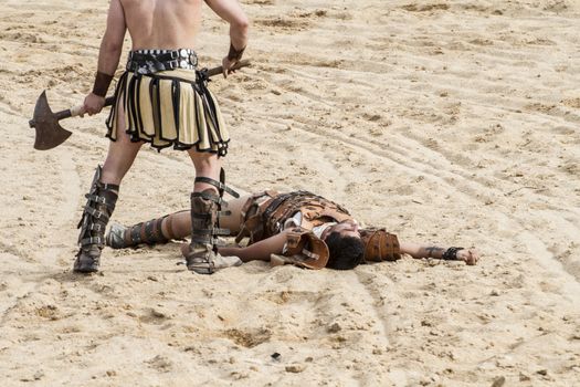 Kill, gladiator fighting in the arena of Roman circus