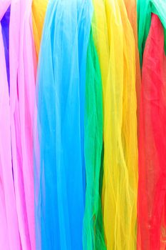 Multi-colored cloth used for decoration in Chinese temple.