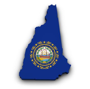 Shape 3d of New Hampshire map with flag isolated on white background.