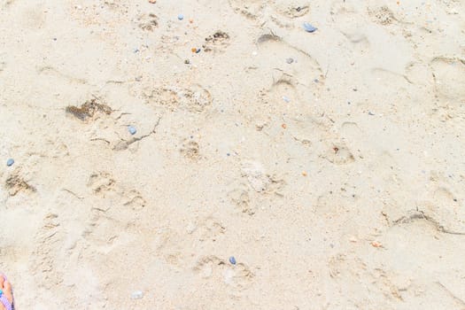 Clean white sand, and the stones are small.