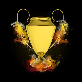 Soccer Cup in colored flames and smoke. Sport concept