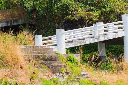 The way up stair are made from concrete.