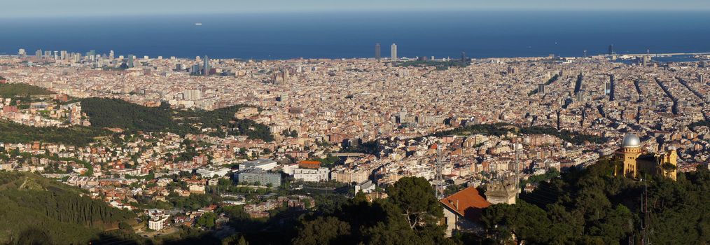 Panoramic view of Barcelona city and the Mediterranean Sea.