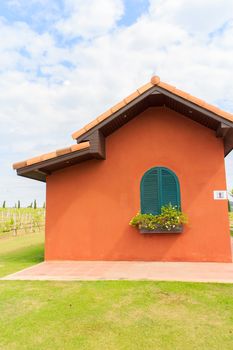 Outdoor bathroom in the middle of the vineyard.