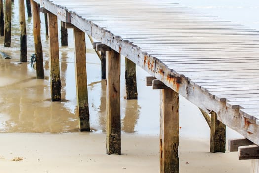 Wooden jetty over sea travel in the holidays.