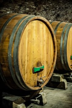 Aging cellar with some big wine barrels