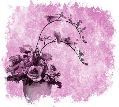 Roses in a vase on vintage background