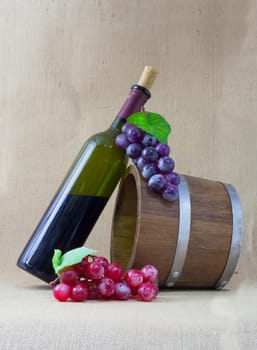 Red wine and grapes in vintage setting