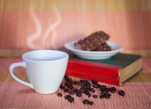 Cup of hot drink with coffee beam's