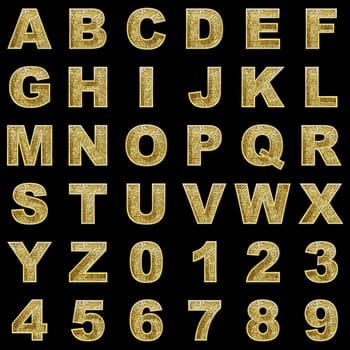 golden alphabet set on black background