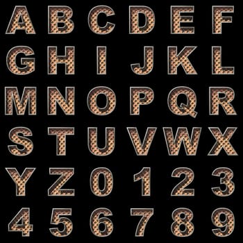 old metal alphabet set on black background
