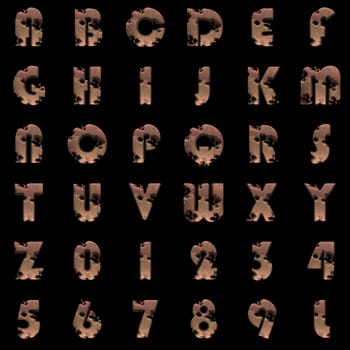 old metal alphabet set on black background