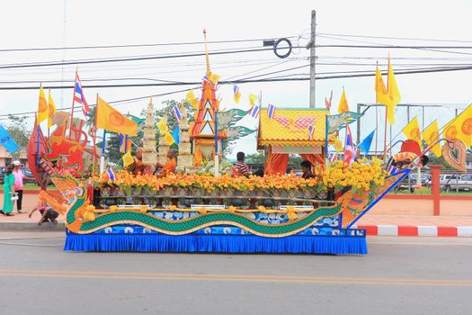 THAILAND - OCTOBER 20:Decorations of the parade in traditional Buddhist festival "Ngan Chak Pra", on October 20, 2013 in Chaiya,Suratthani, Thailand.
