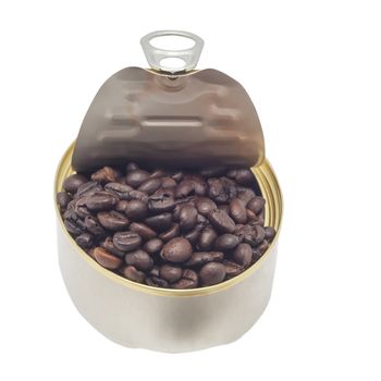 Coffee Bean from a Metal Tin on a white background.