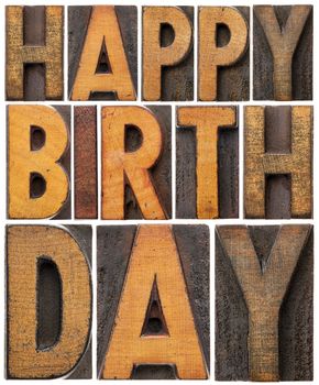 happy birthday - isolated word abstract in vintage letterpress wood type
