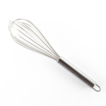 kitchen tools egg whisk on a white background