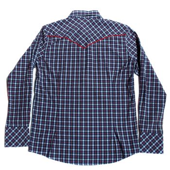 mens blue check shirt on a white background