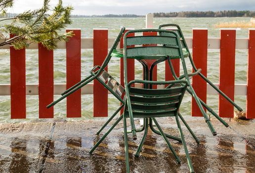 Wet terrace on the ocean shore