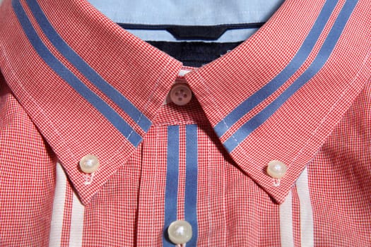 Red man shirt button down collar with blue and white stripes